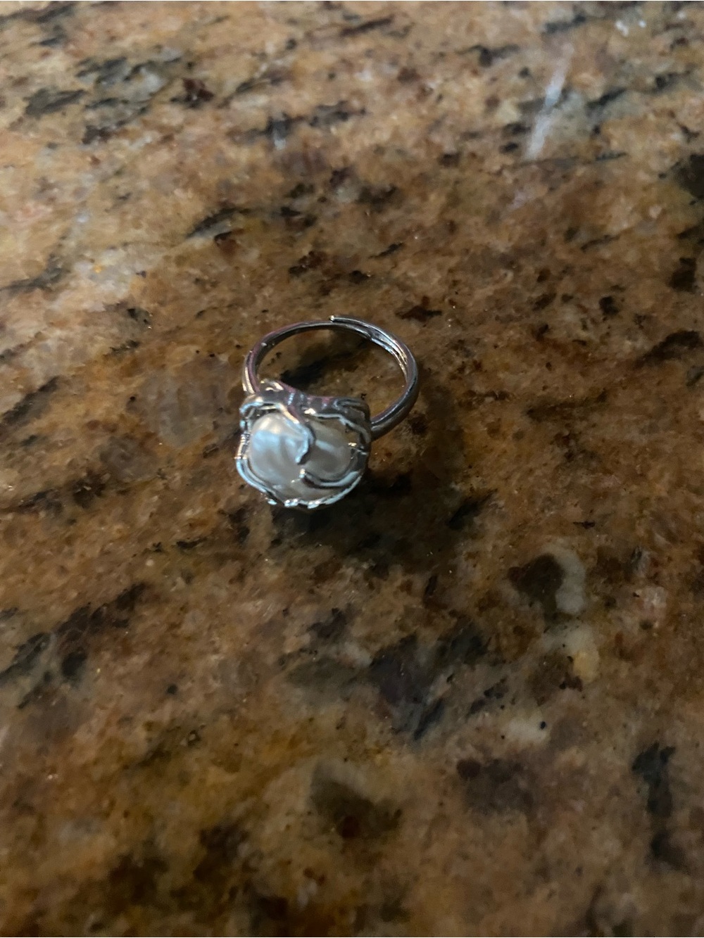 Sterling Silver Pearl adjustable Ring - White